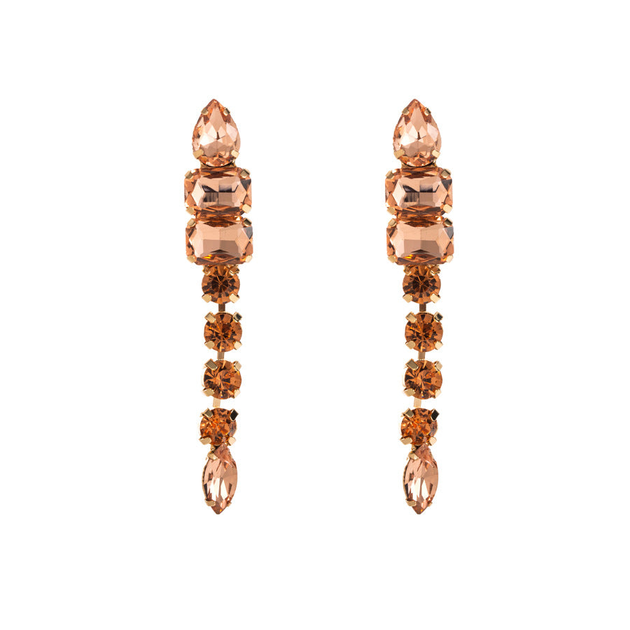 Wholesale Exaggerated Alloy Diamond Multi-layered Geometric Glass Diamond Long Earrings
